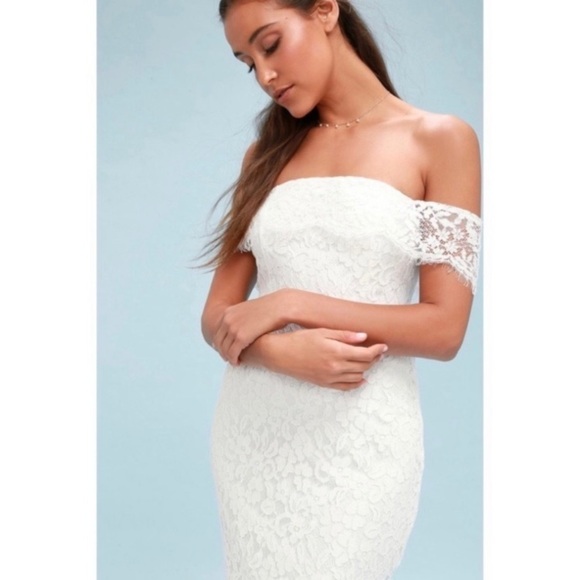 Lulus Romantic Heart White Lace Off the Shoulder‎ Dress prom bride-shower Small - Picture 6 of 14